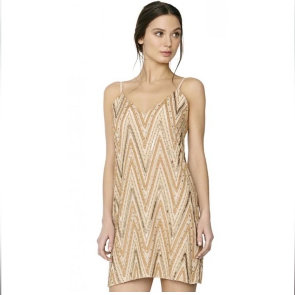 Alice + Olivia Gold Beige Sequin Mini Dress 8